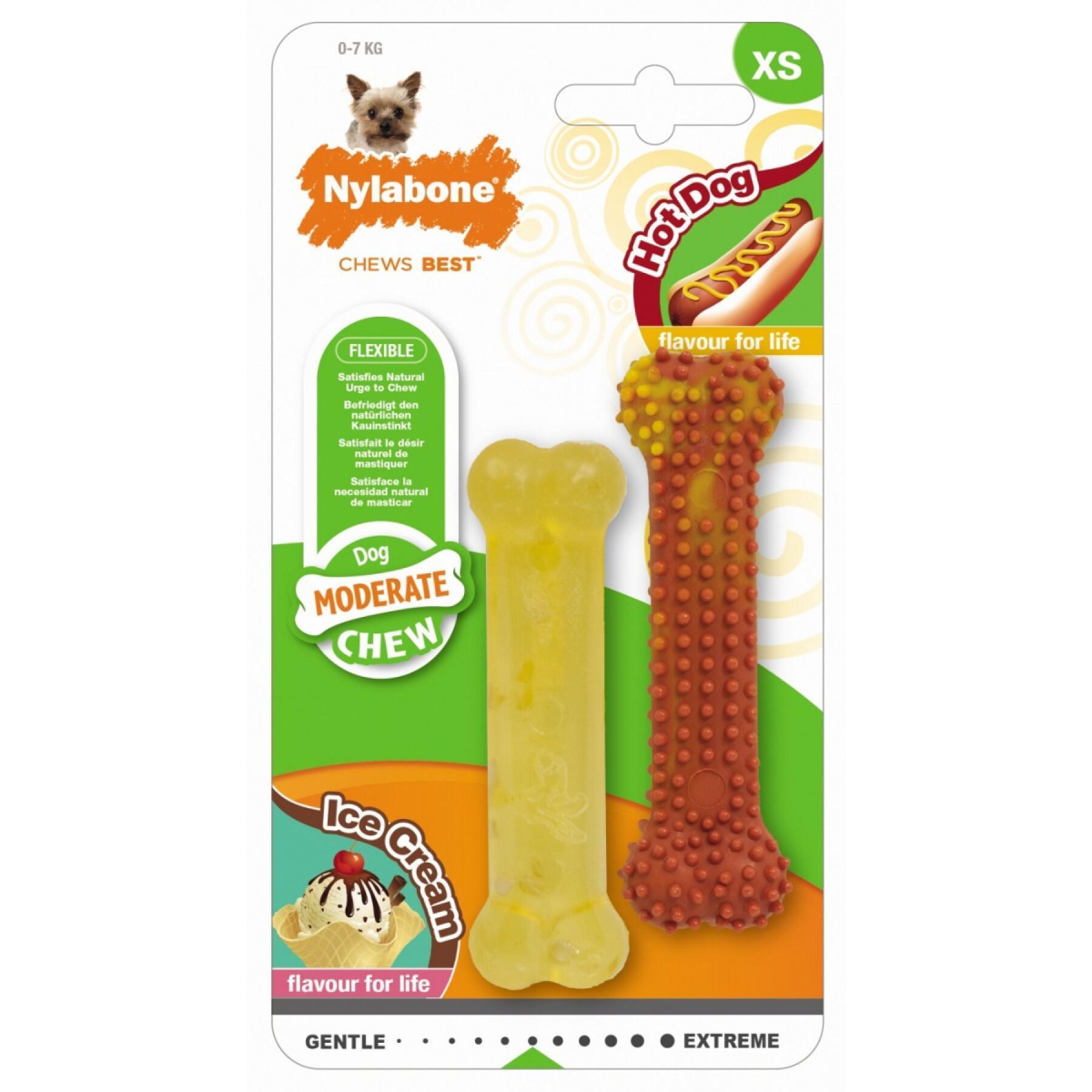 Set di 2 giochi per cani Nylabone Moderate Small Dog - Hot Dog / Vanilla Ice Cream XS